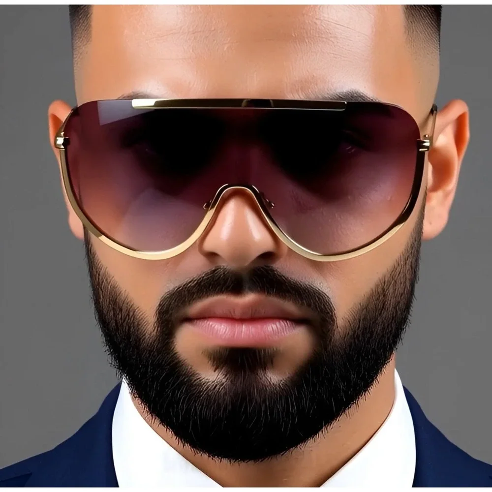 Oversized Top Bar Futuristic Wrap Sunglasses One Piece Men Fashion Shades Lentes